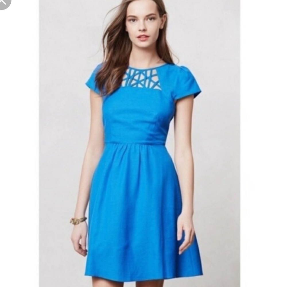 Anthro Maeve Nikola Cutout Blue Dress Size 6